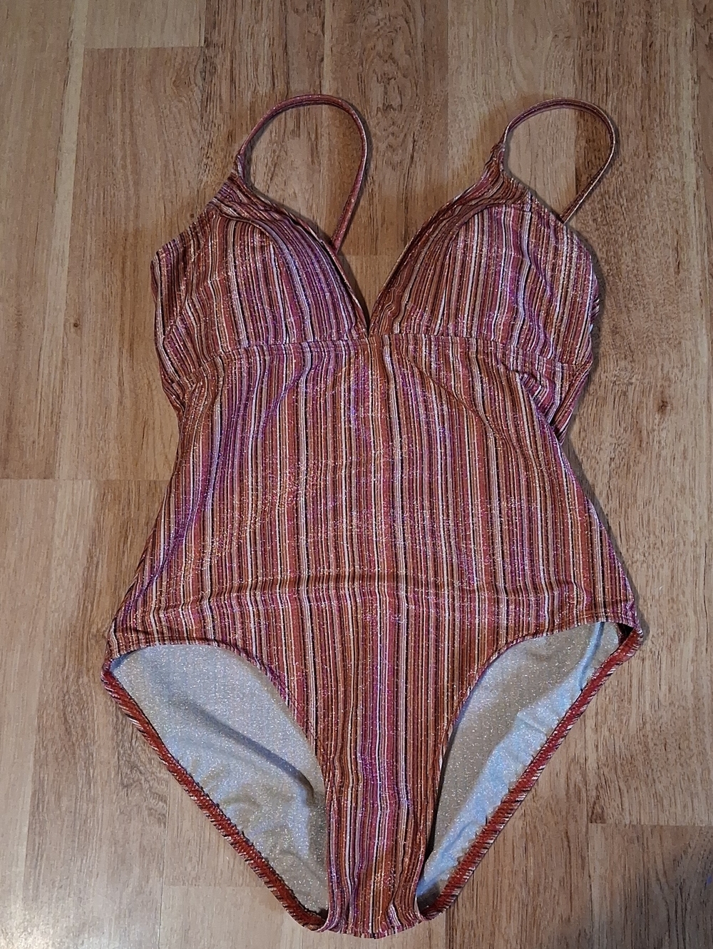 Liz Claiborne Pink and Brown Striped One-Piece Swimsuit